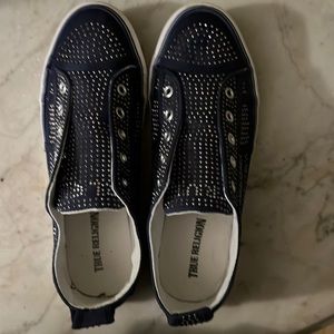 True religion AUBRIE sparkle blue slip on laceless canvas sneaker size 9.